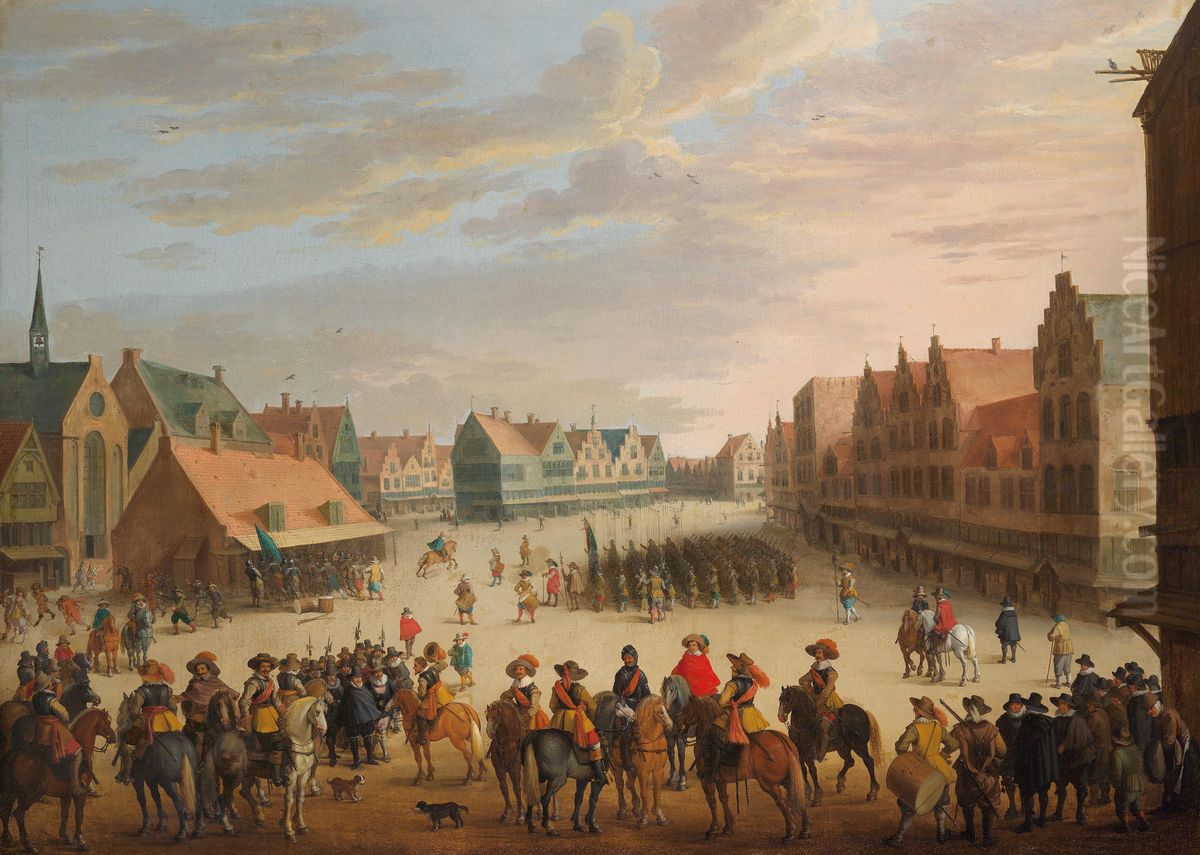 Prince Maurice of Orange dismissing the mercenaries in Neude Square in Utrecht on 31 July 1618. Oil Painting by Joost Cornelisz Droochsloot