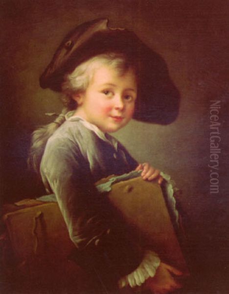 A Young Boy Holding a Portfolio Oil Painting by Francois-Hubert Drouais