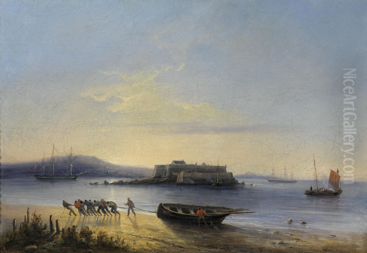 A Boat Arriving at the Beach Oil Painting by Ferdinand Perrot