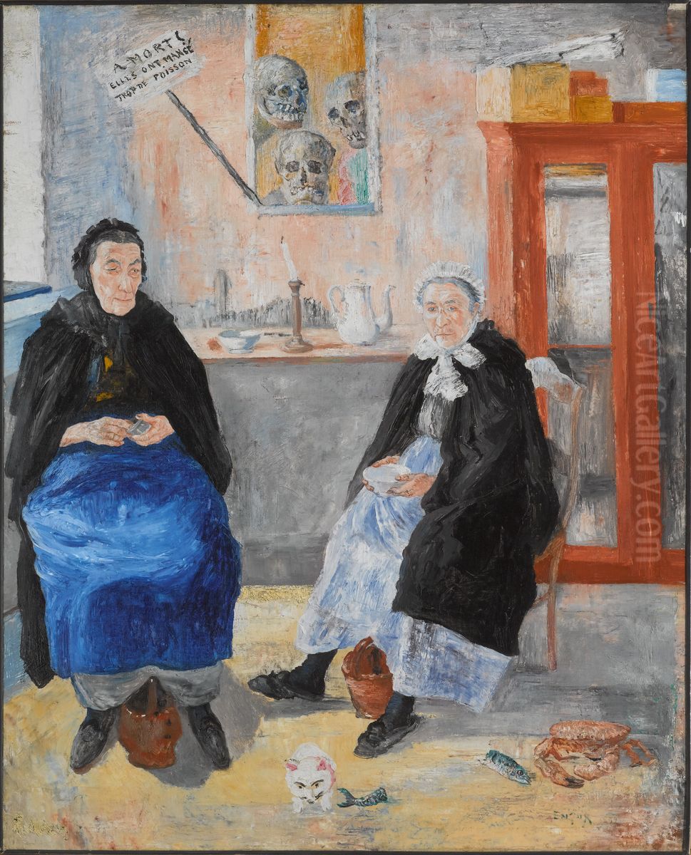The Melancholy Fishwives Oil Painting by James Ensor