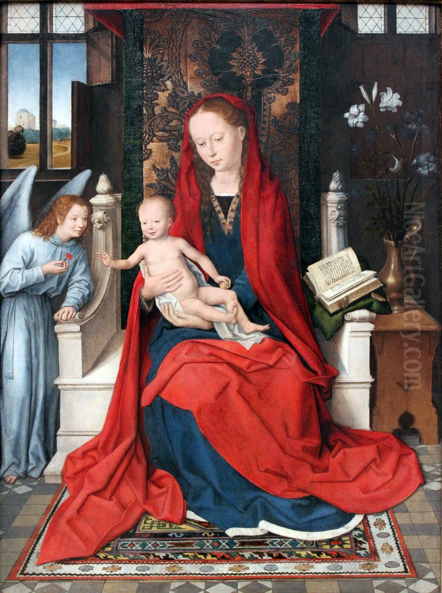 Enthroned Madonna and Child with Angel Oil Painting by (manner of) Memling, Hans