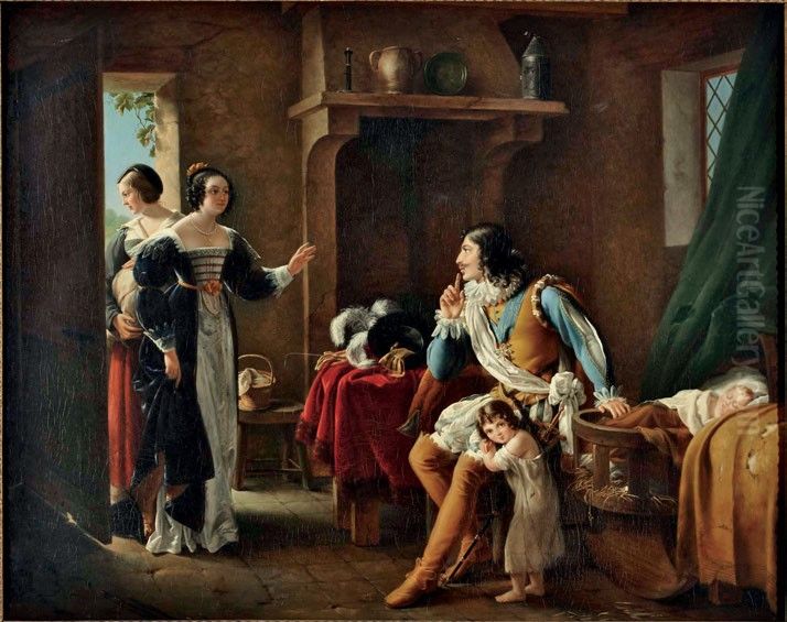 Louis XIII and Mlle de La Fayette Oil Painting by Eugenie Servieres
