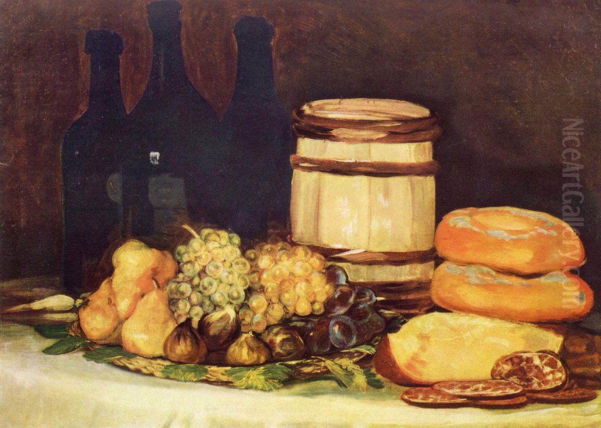 Still life with fruit, bottles, breads Oil Painting by Francisco Goya Fuendetodos