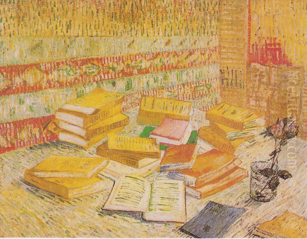 Still Life with French novels and glass with a rose Oil Painting by Vincent Van Gogh