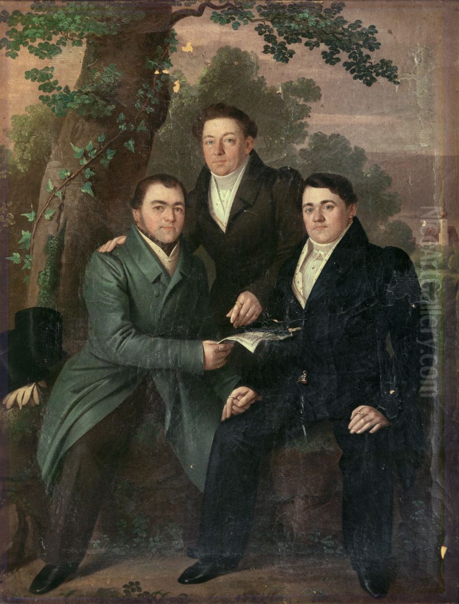 Drei Freunde Oil Painting by Franz Xaver Bobleter