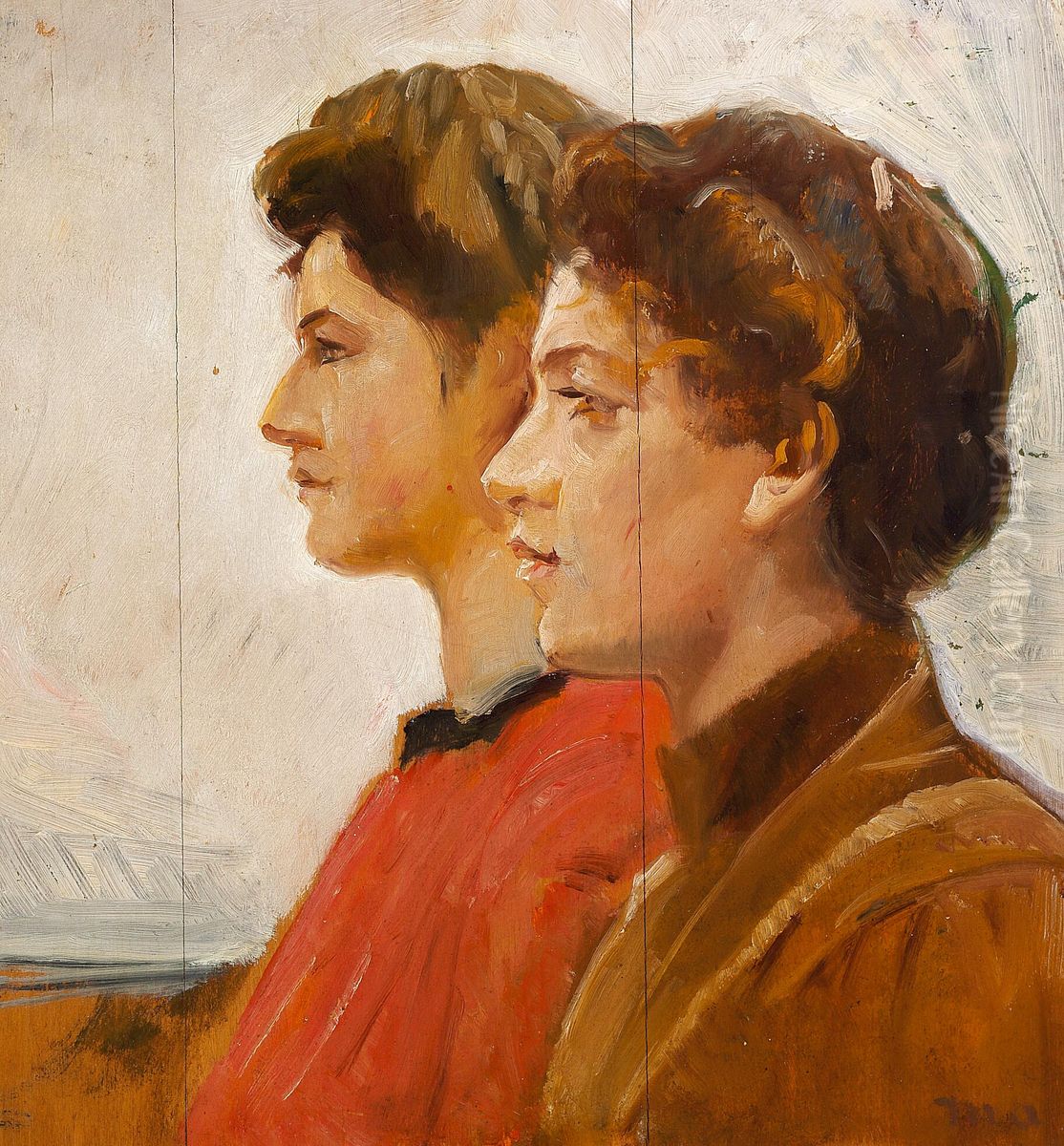 Et par Skagenspiger i profil. Oil Painting by Michael Peter Ancher