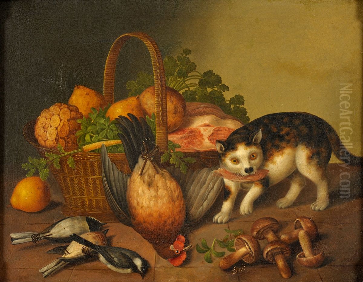 Eine diebische Katze Oil Painting by unknown