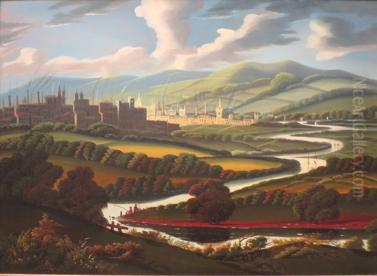 View of Springfield, Massachusetts on the Connecticut River Oil Painting by Thomas Chambers