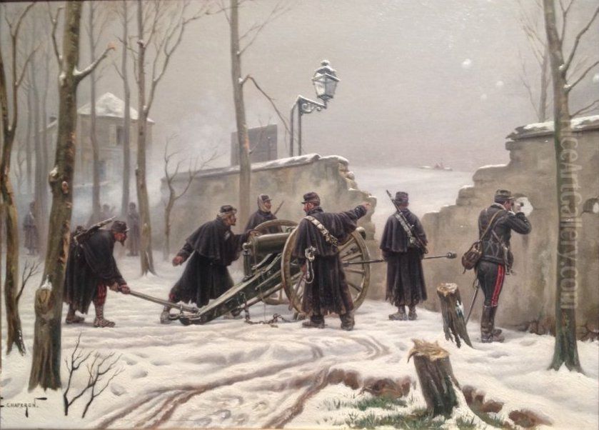 Bataille sous la neige en 1870 Oil Painting by Eugene Chaperon