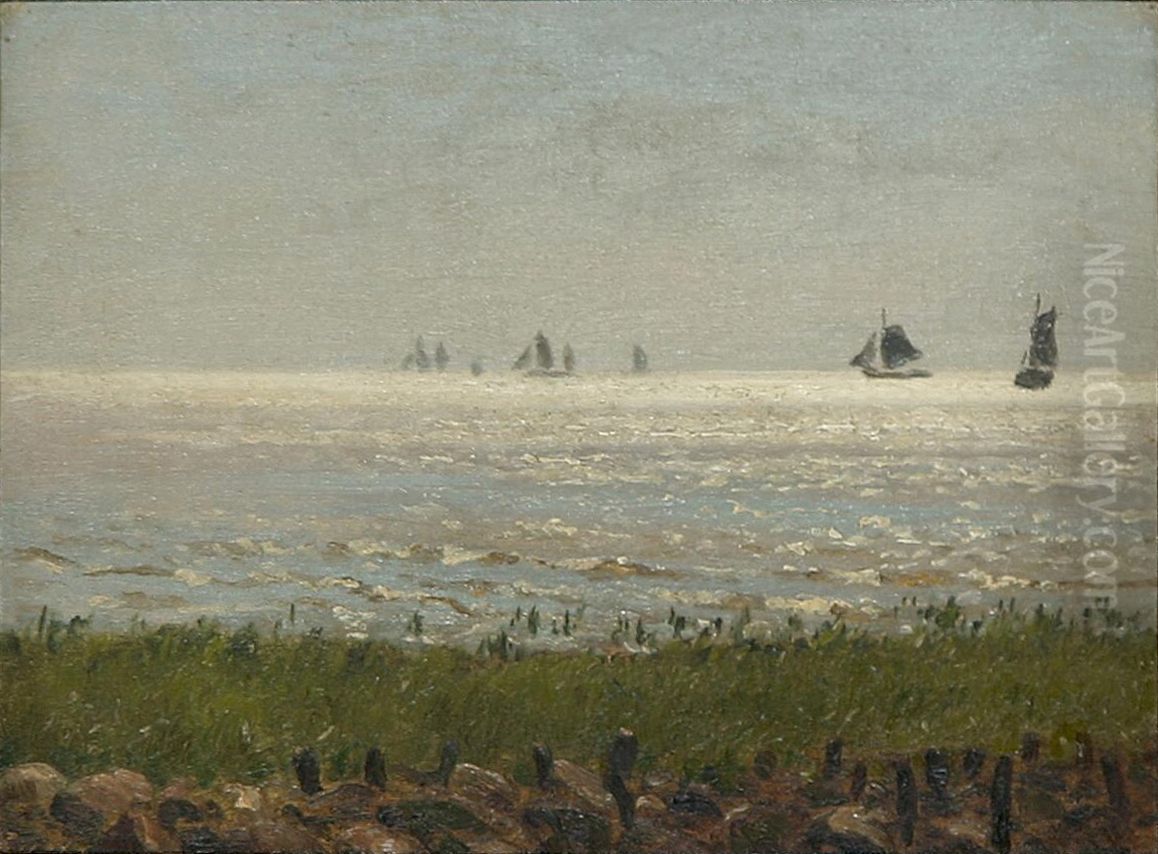 Ships at sea off the coast. Oil Painting by Wilhelm Xylander