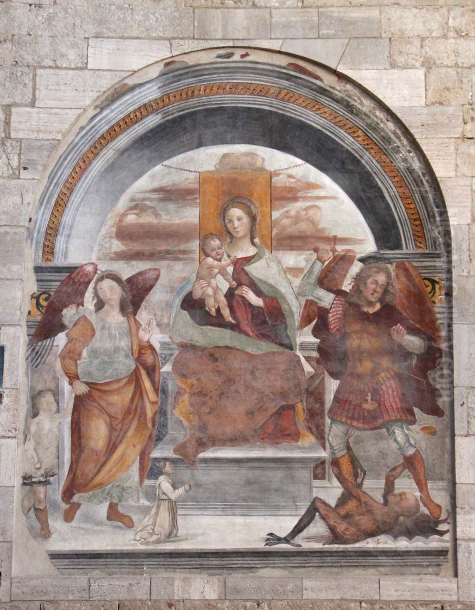 Madonna col Bambino, gli arcangeli michele e Raffaele, e un donatore Oil Painting by Il Sodoma