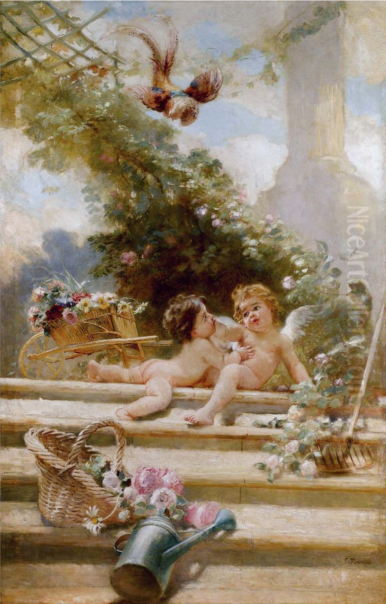 Cupid Gardeners Oil Painting by Konstantin Makovsky