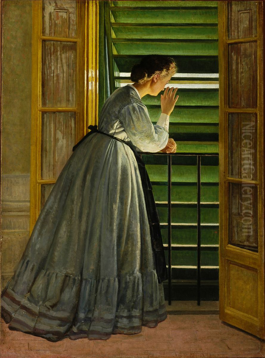 La curiosita Oil Painting by Silvestro Lega