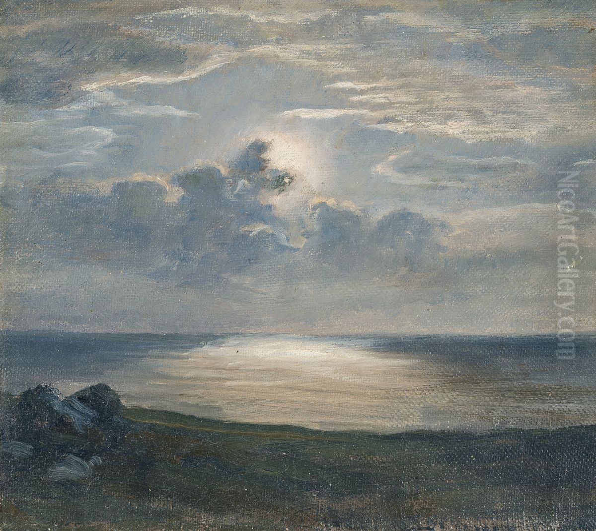 Baltic Sea beach under a full moon Oil Painting by Johann Friedrich Boeck