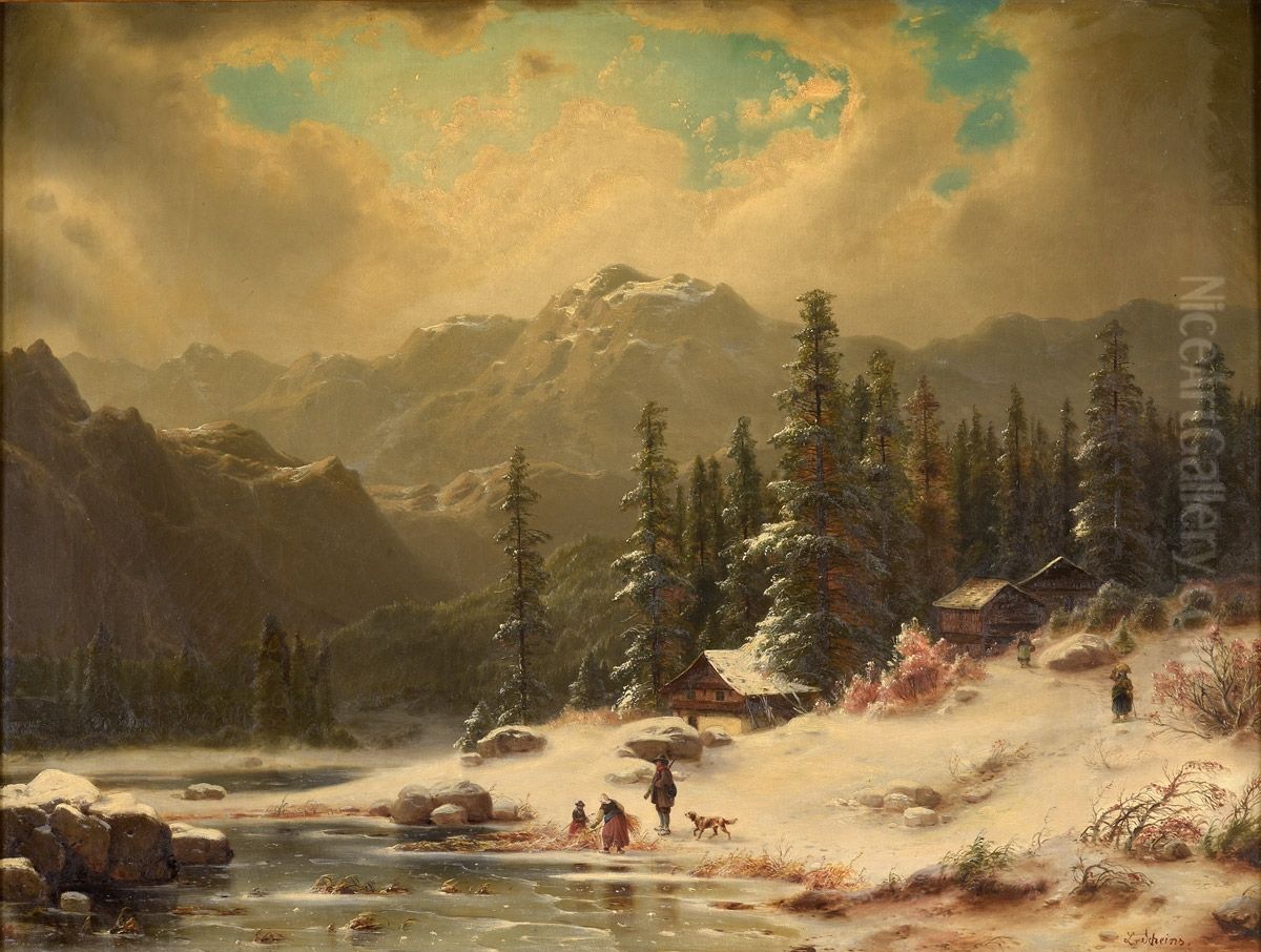 Winteridyll Oil Painting by Ludwig Scheins