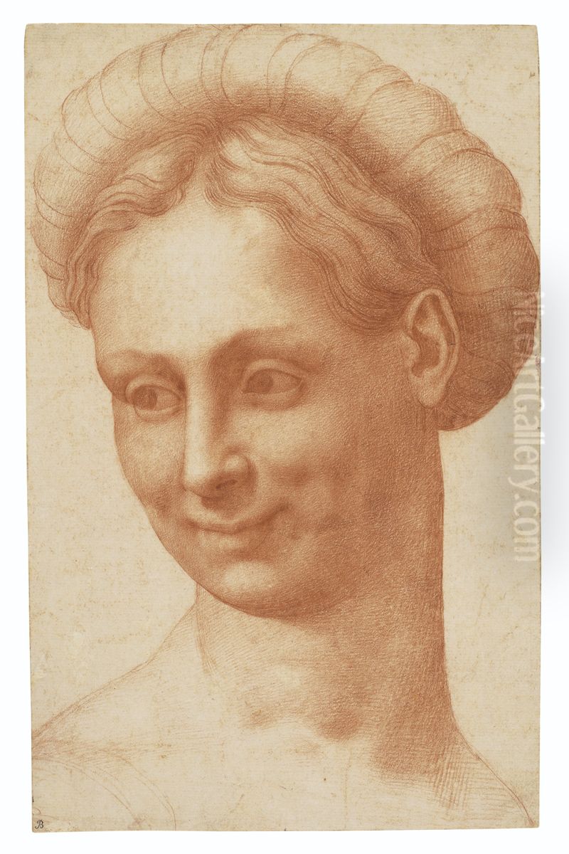Head of a young woman wearing a ghirlanda Oil Painting by Baccio Bandinelli