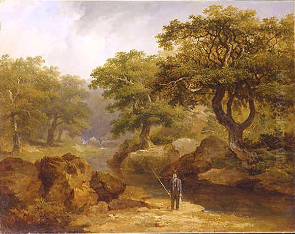 Dargle Landscape with a Fisherman Oil Painting by James Arthur O'Connor