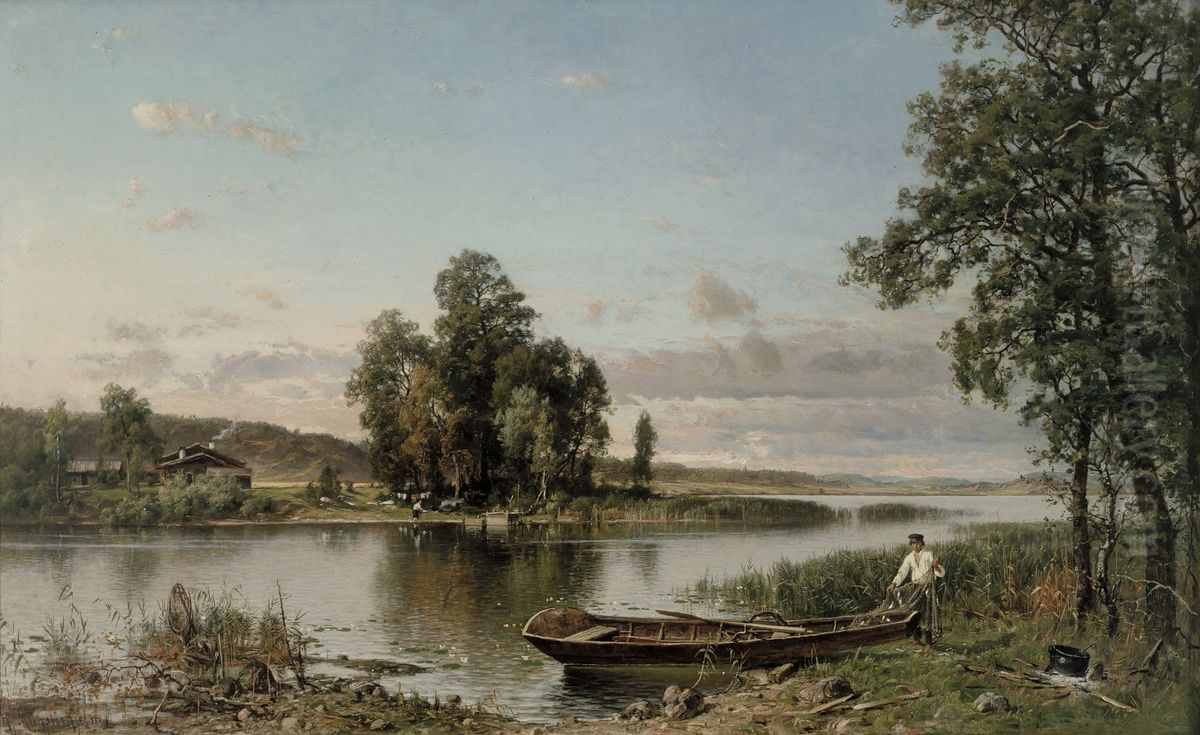 Lake Landscape from Hame Oil Painting by Hjalmar Munsterhjelm