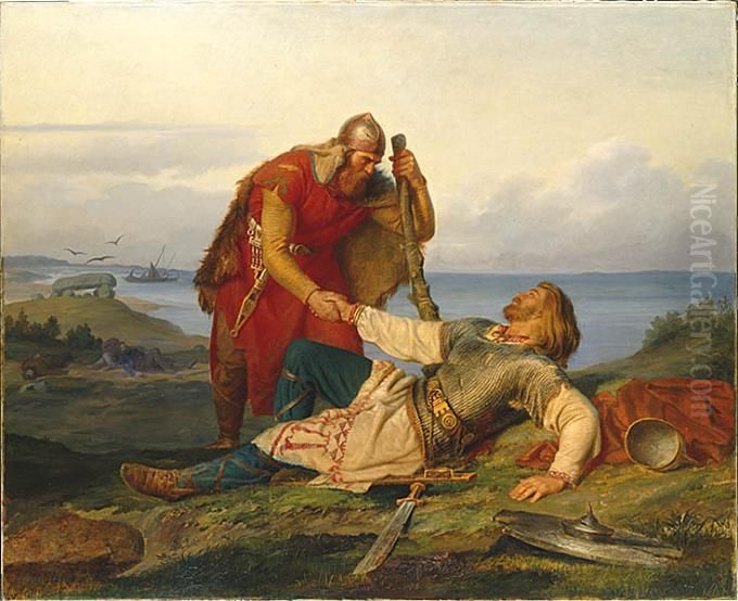 Parting from Orvar Odd after the Fight on Samso. Oil Painting by Marten Eskil Winge