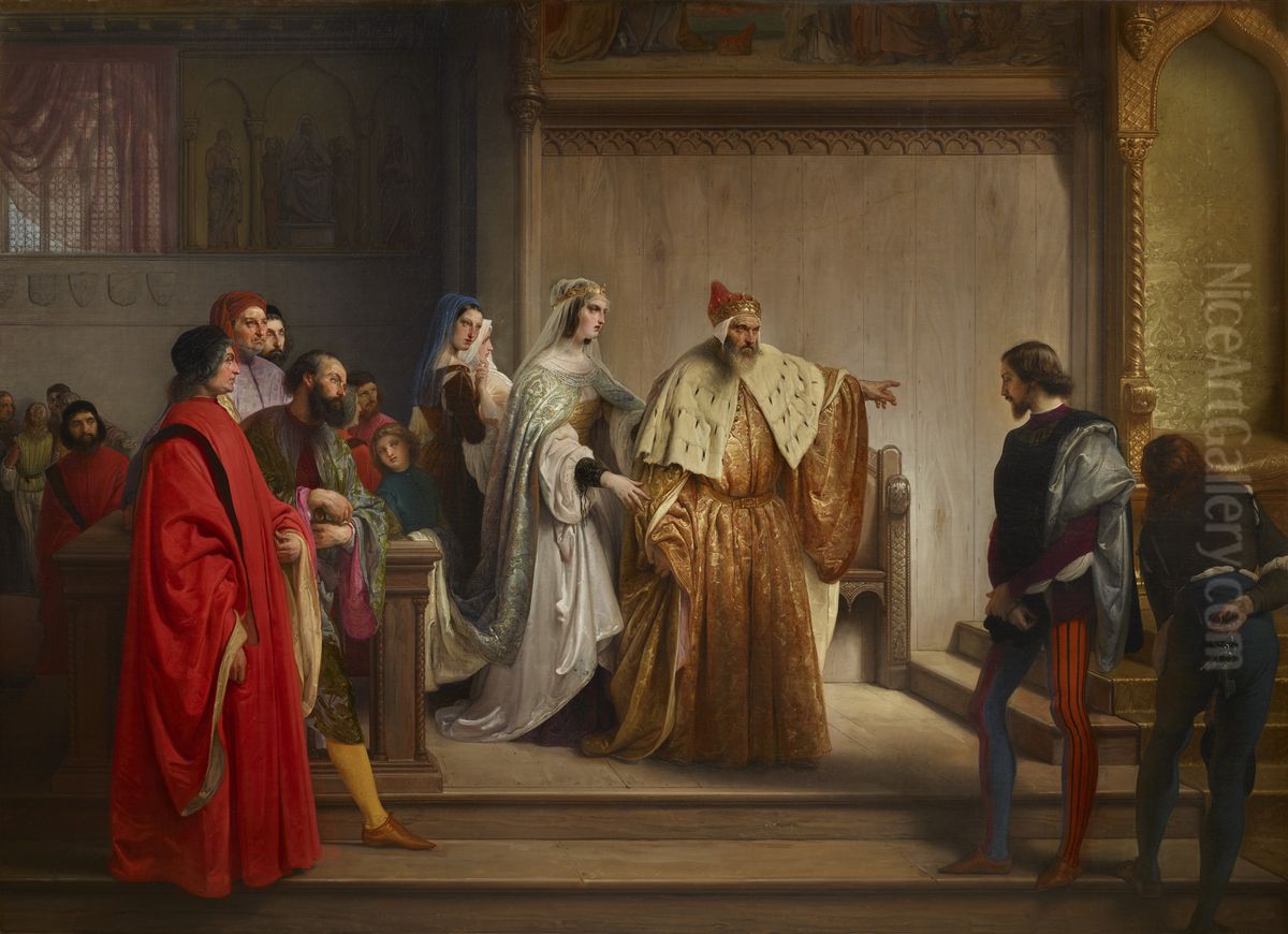 Il doge Marino Faliero accusa il giovane Steno di essere l'autore della scritta infamante sul Doge e la Dogaressa Oil Painting by Francesco Hayez