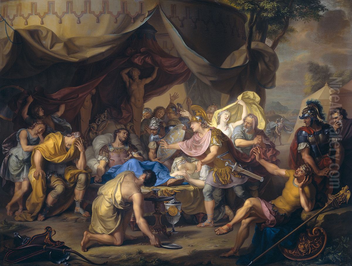 The death bed of Epaminondas, commander of the Theban army in the battle against Sparta. Oil Painting by Isaac Walraven