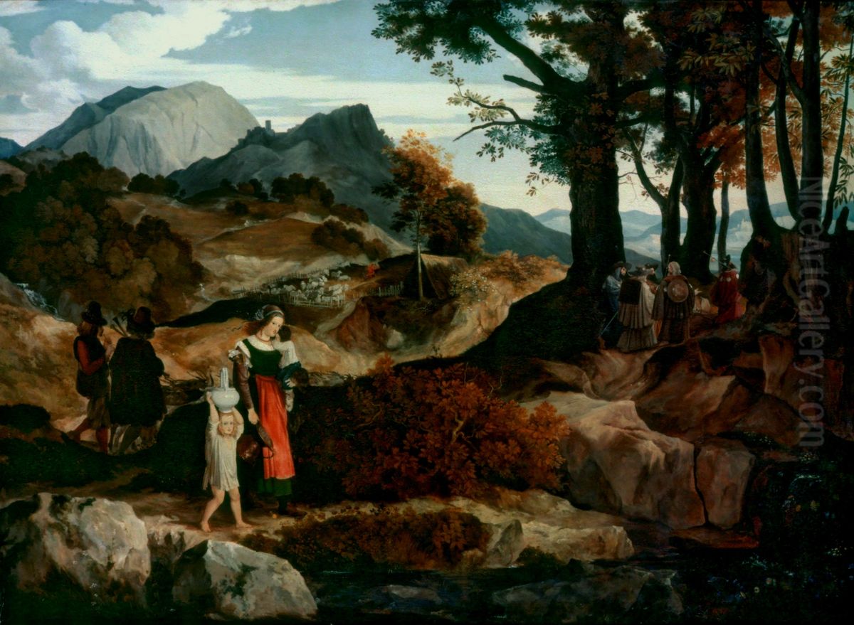 Gebirgslandschaft bei Subiaco mit Hirten Oil Painting by Karl Philipp Fohr
