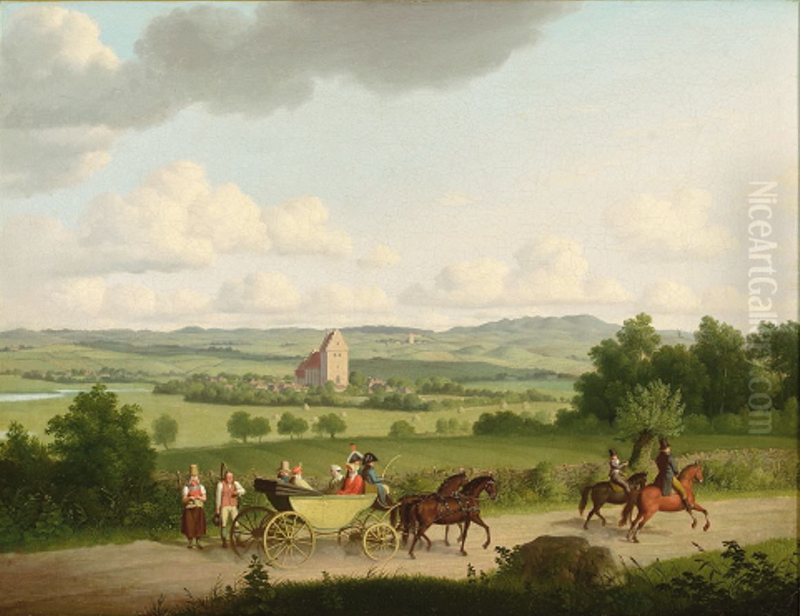 Borre kirke pa Moen. Oil Painting by Christoffer Wilhelm Eckersberg
