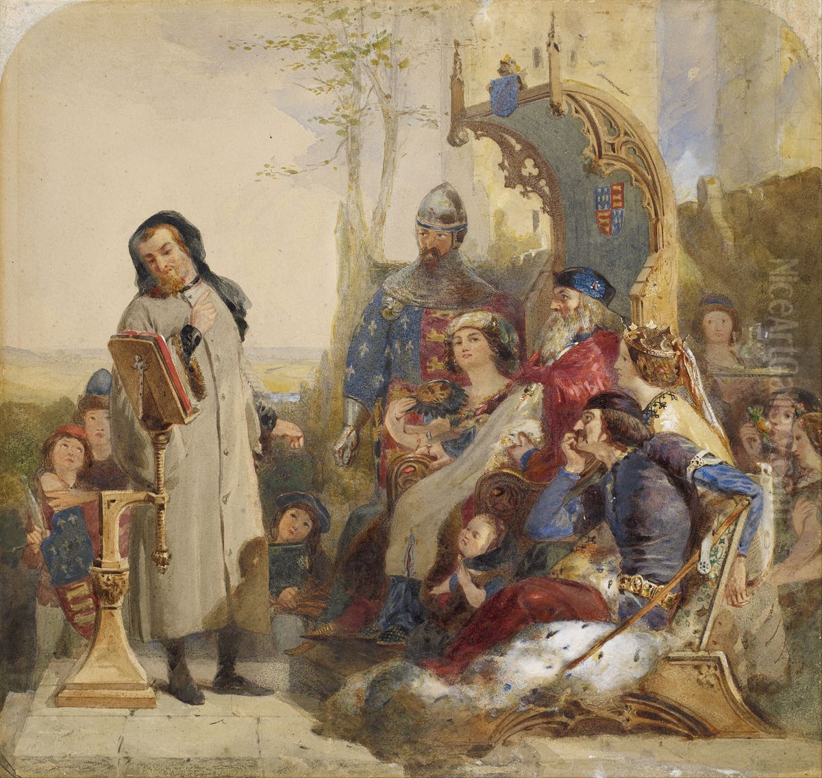 Chaucer at the Court of Edward III - Watercolour Version Oil Painting by Ford Madox Brown