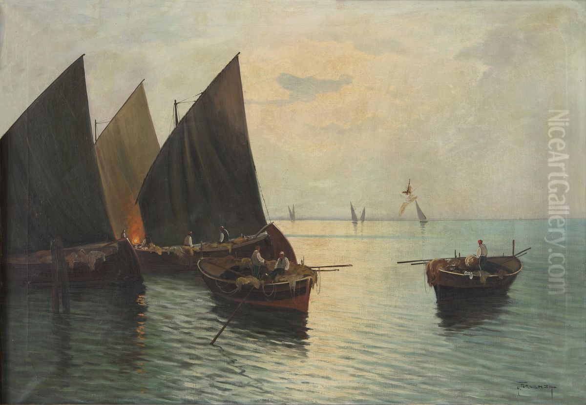 Boat with Fishermen Oil Painting by unknown