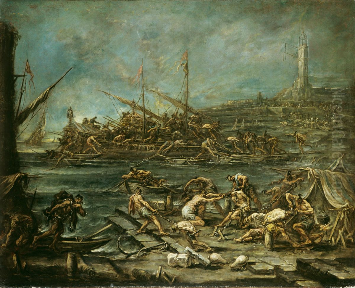 Imbarco dei galeotti nel porto di Genova Oil Painting by Alessandro Magnasco