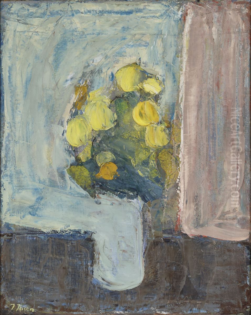 Still life with yellow flowers Oil Painting by Immanuel Ibsen