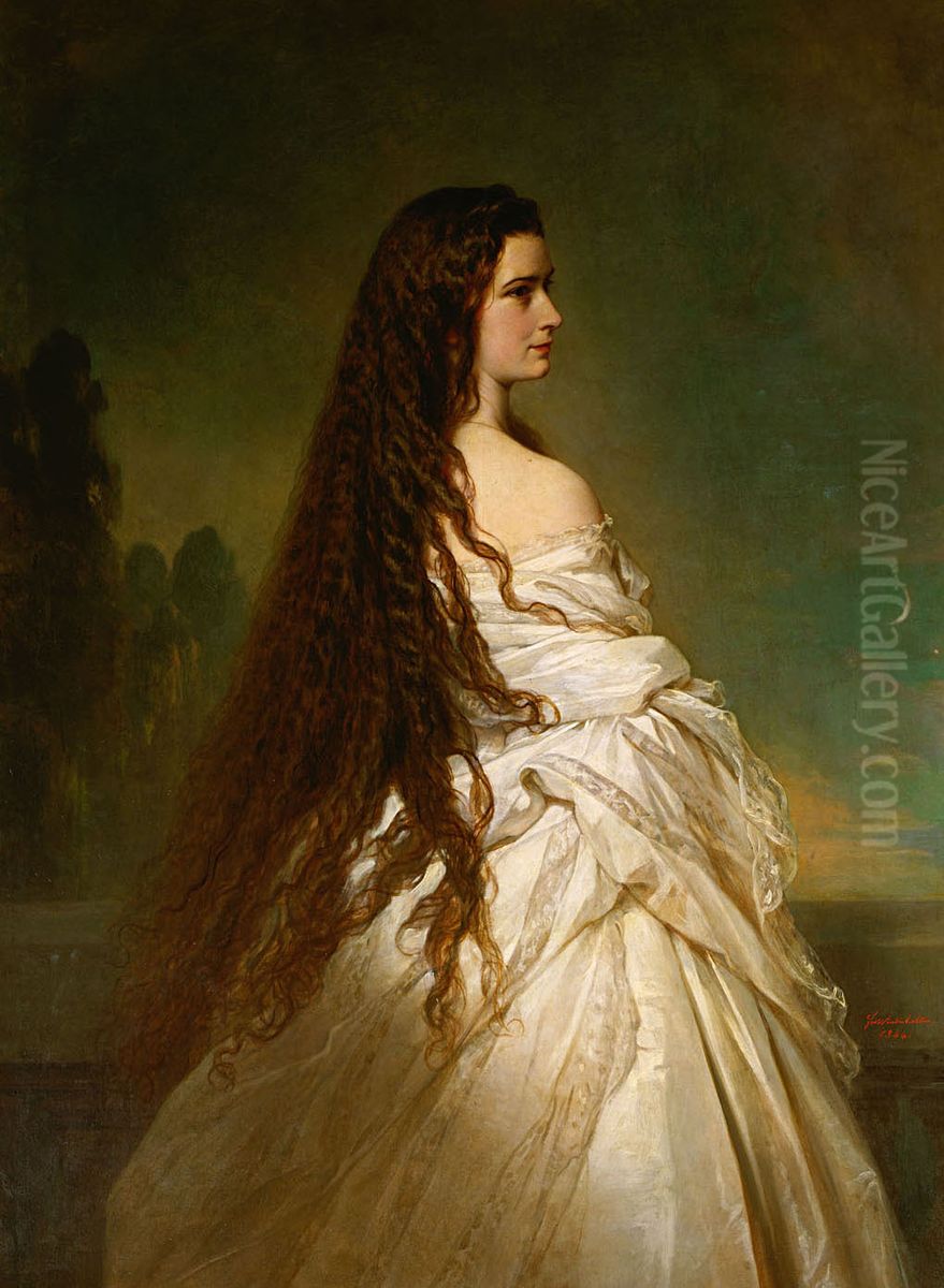 Kaiserin Elisabeth von Osterreich mit aufgelostem Haar, Kniestuck Oil Painting by Franz Xavier Winterhalter