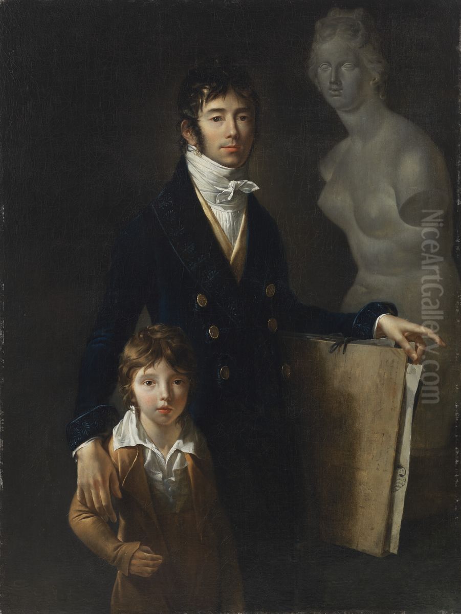 Portrait of the artist with his son Astyanax Scaevola Oil Painting by Jean Francois Bozio