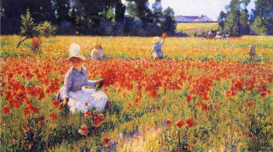 Coquelicots Oil Painting by Robert Vonnoh