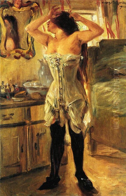 In a corset Oil Painting by Lovis (Franz Heinrich Louis) Corinth