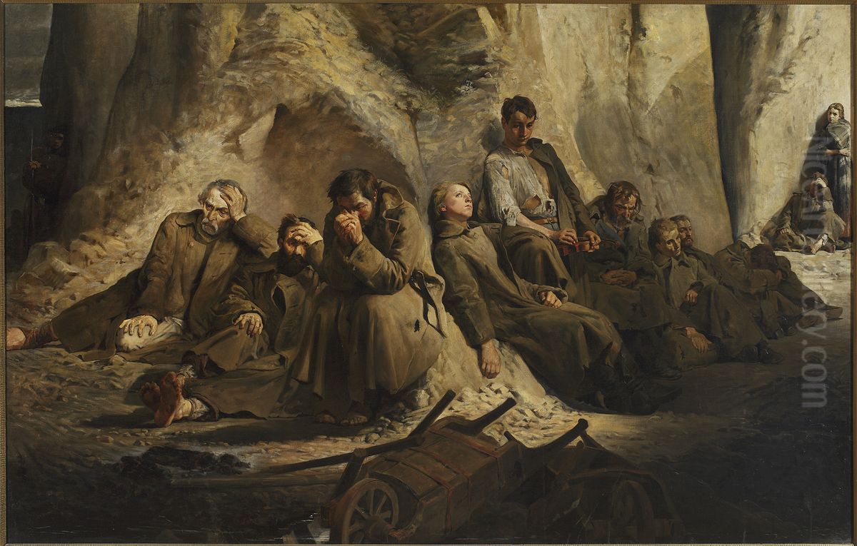 Sunday at the mine (Rest at the mine) Oil Painting by Jacek Malczewski