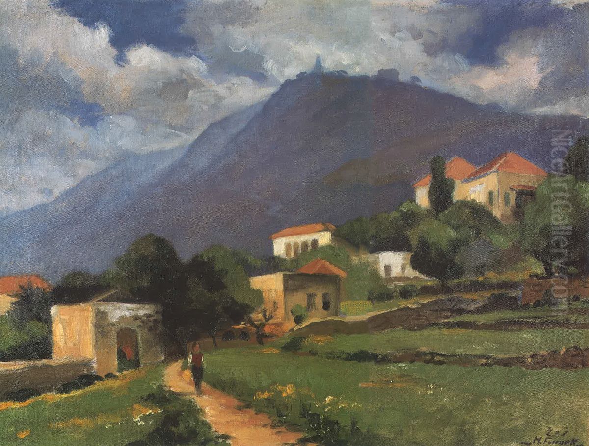 Vue de Zouk. Oil Painting by Moustafa Farroukh