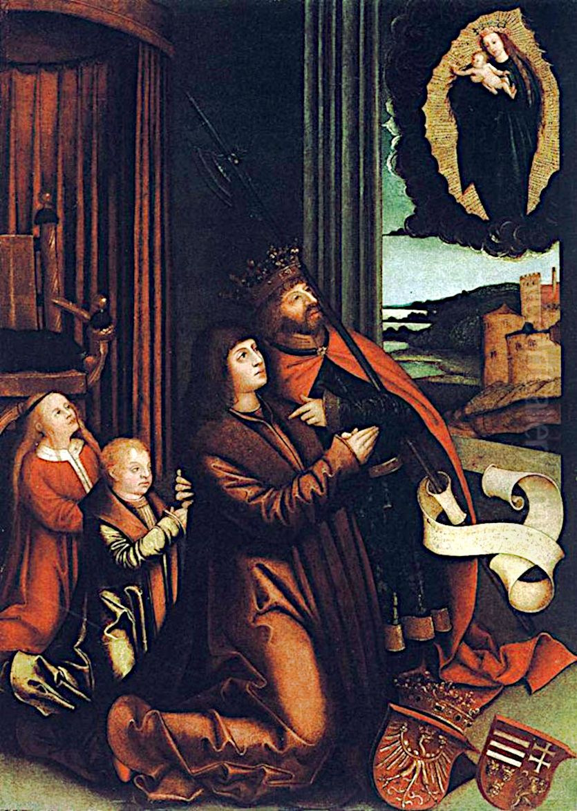 St Ladislas Presents Wladislav II and his Sons to the Virgin Oil Painting by Bernhard Strigel