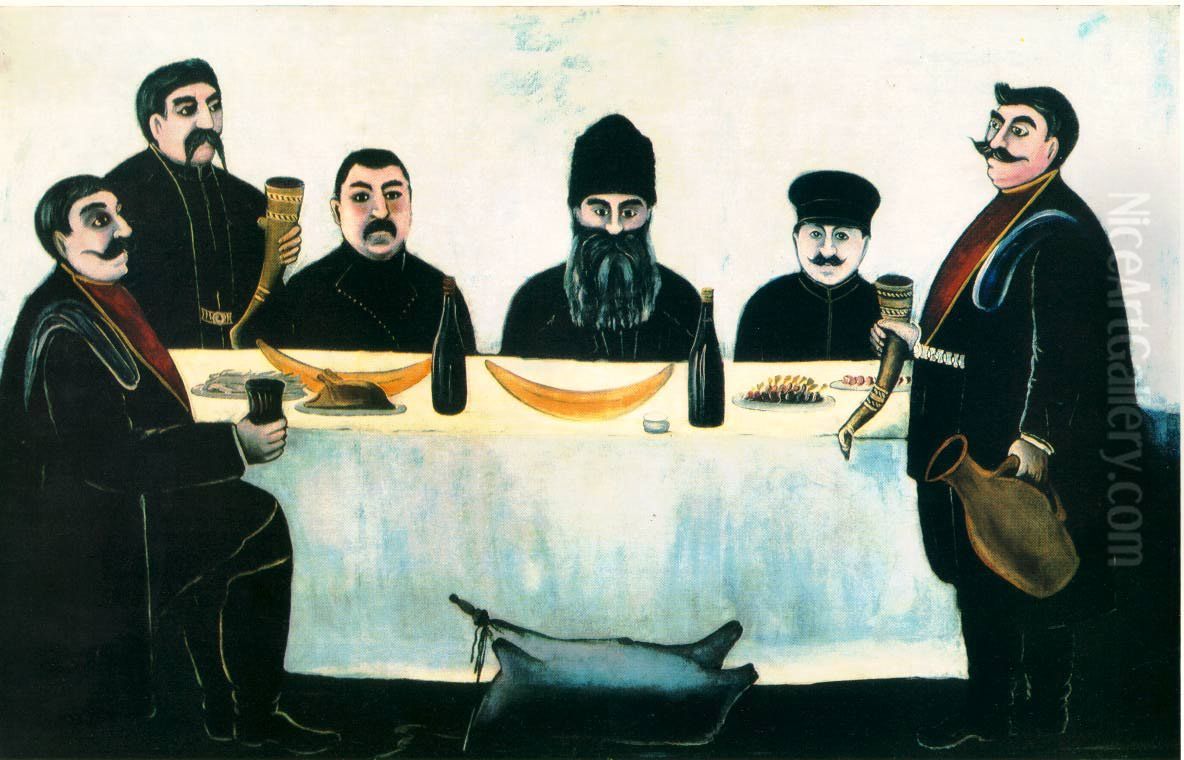 keipi, begos megobrebi Oil Painting by Niko Pirosmani