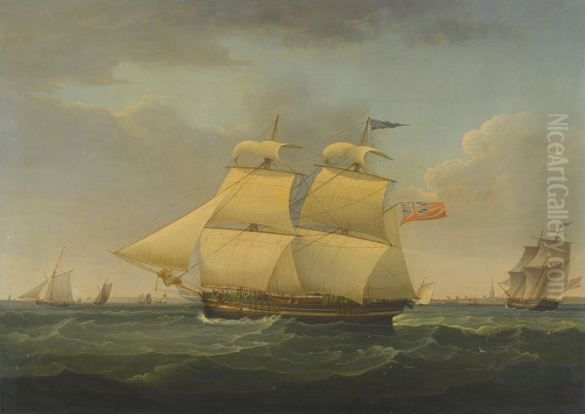 The Snow, Thames, in Two Positions off Harwich Oil Painting by John Harwood