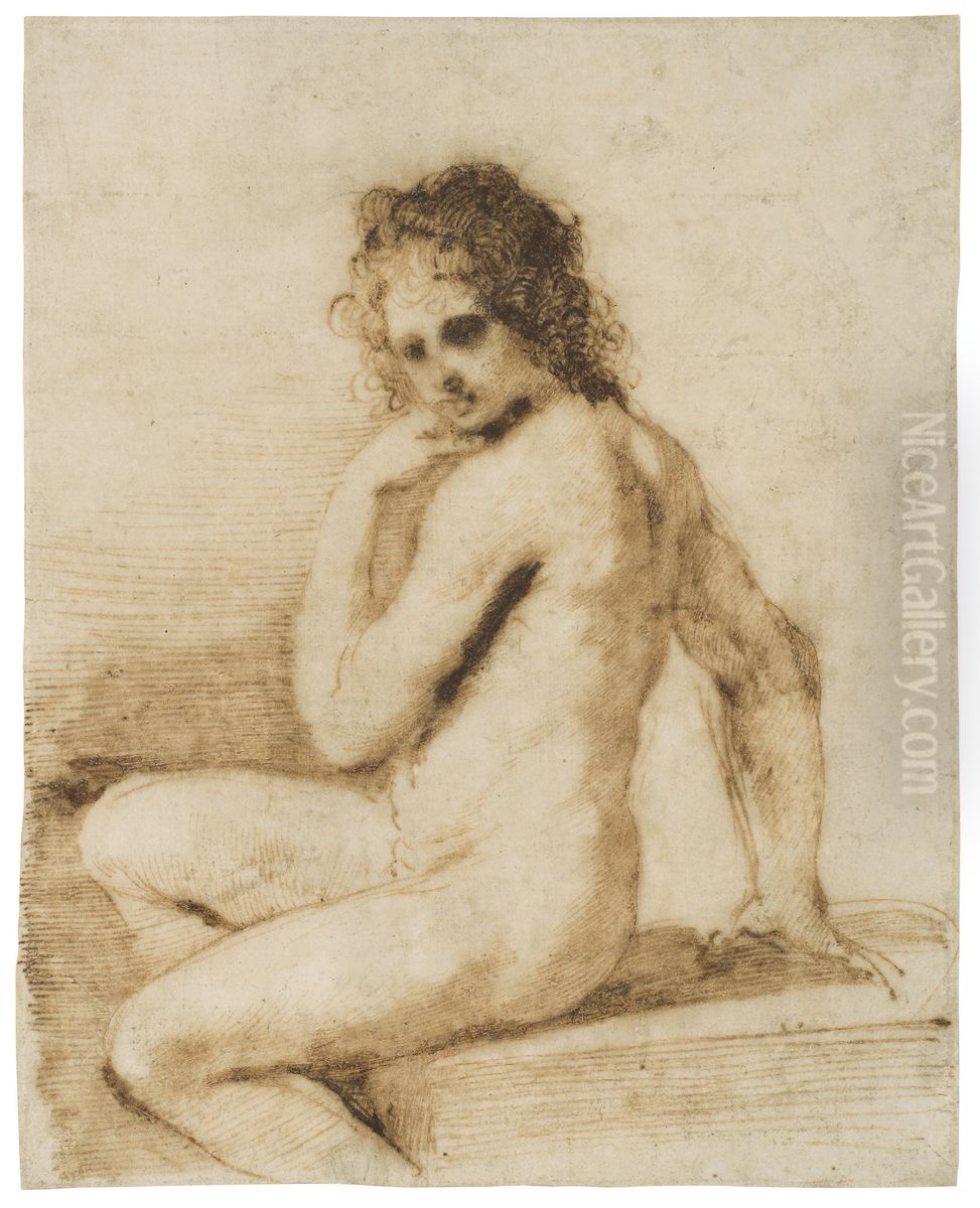 A seated female nude (Bathsheba) Oil Painting by Giovanni Francesco Barbieri
