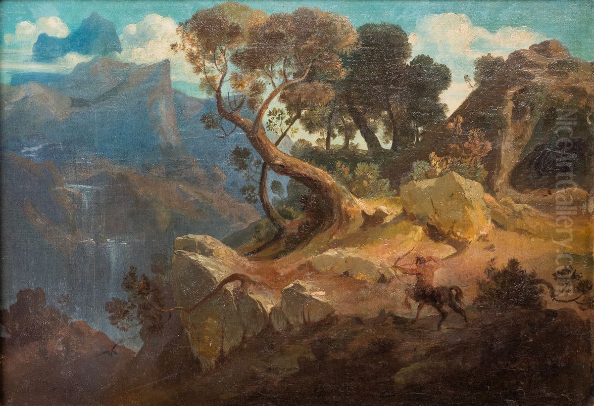 Felsige Landschaft mit jagendem Kentauren Oil Painting by Arnold Bocklin