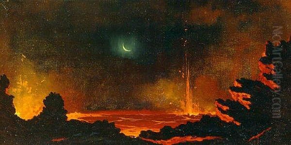 Volcano Hawaii Oil Painting by Jules Tavernier