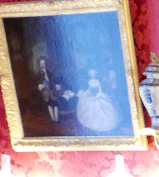 Portrait of Jan Frederik Bachman (1720-?) and Johanna Catharina van den Broek (1721-?), with a servant Oil Painting by Tibout Regters