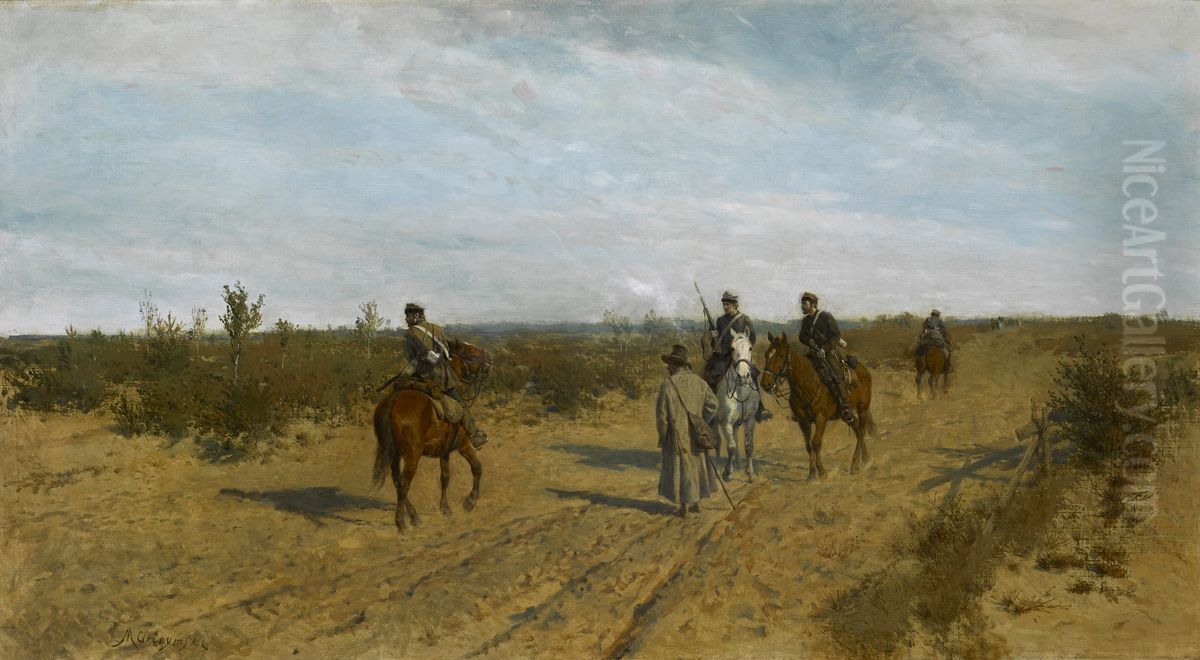 Patrol powstanczy; Pikieta powstancza w 1863 r.; Pikieta powstancza; Zwiady na fortpoczcie; Podjazd; Patrol Oil Painting by Maksymilian Gierymski