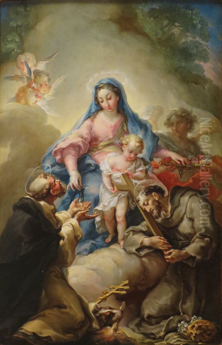 Virgin with St. Francis and St. Dominic Oil Painting by Vicente Lopez Portana