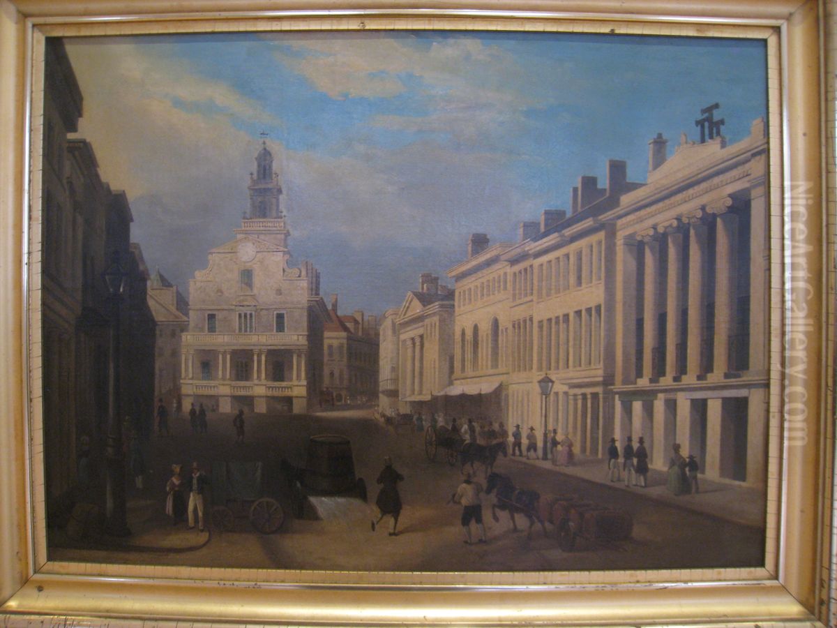 View Down State Street Oil Painting by William Henry Bartlett