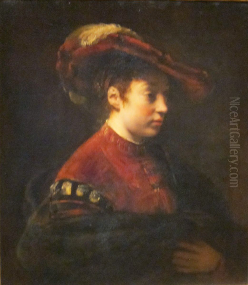 Young Woman in a Feathered Hat Oil Painting by Willem Drost