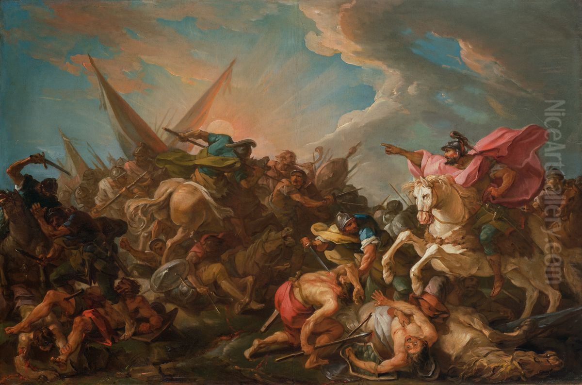 Josue arretant le soleil (esquisse) Oil Painting by Joseph-Marie Vien