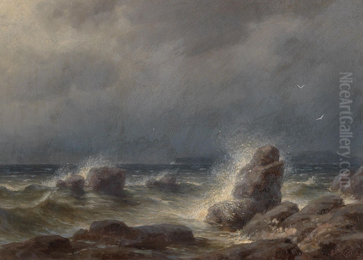 Brandung vor der Kuste der Insel Melada Oil Painting by Gottfried Seelos